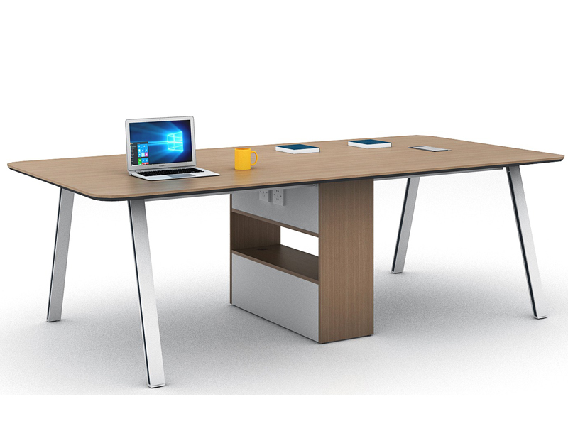 Brown Top Conference Table with Metal Legs
