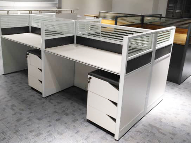 White and Black 4 Seater Workstation