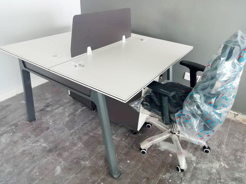 2 in 1 White Workstation with Metals and Mobile Drawers