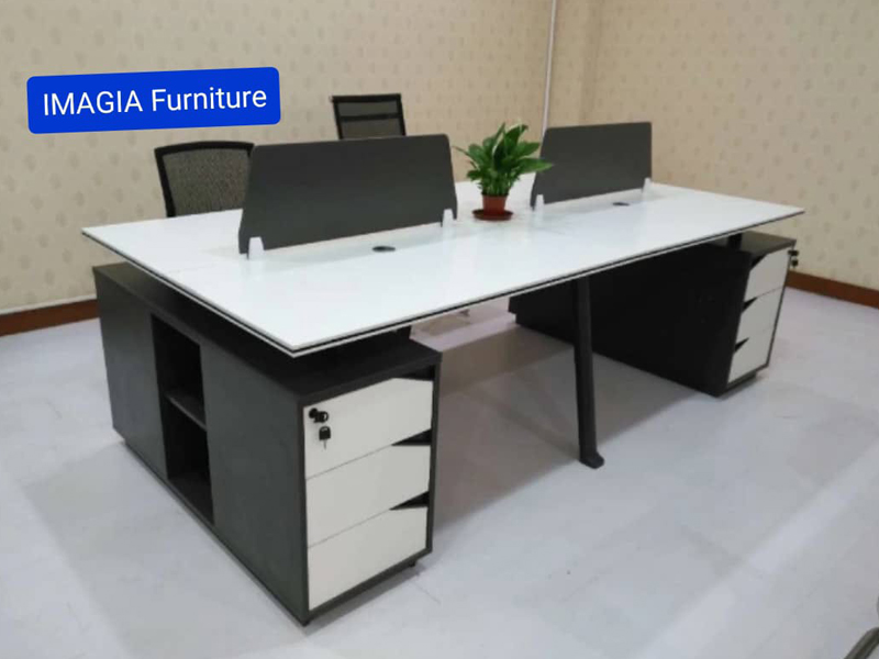 Grey and White 4 Seater Workstation