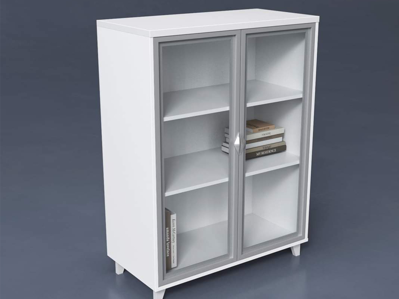 White and Glass Casing Storage Bookshelf