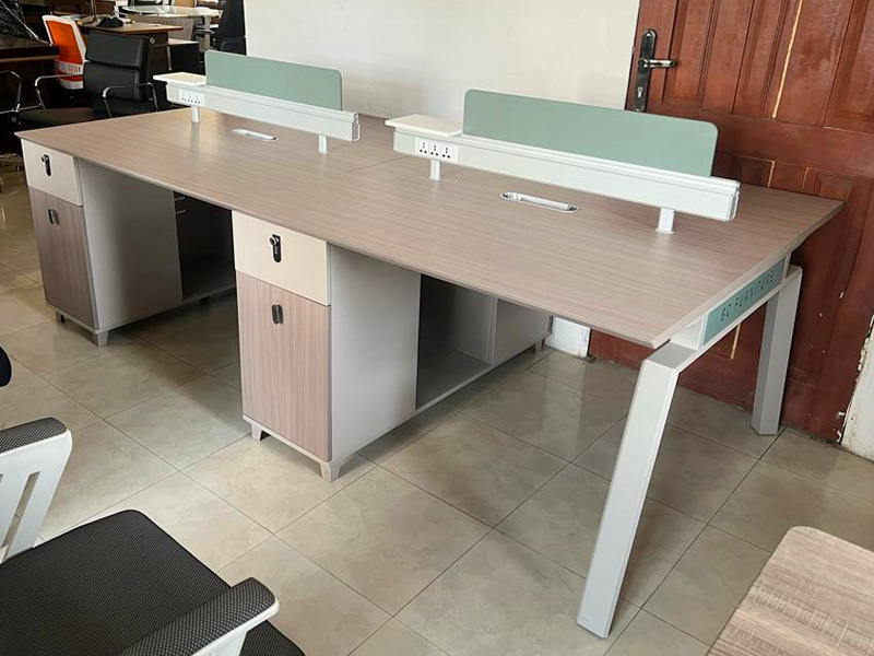 4 in 1 Brown Workstation with Mobile Drawers and Metal Legs