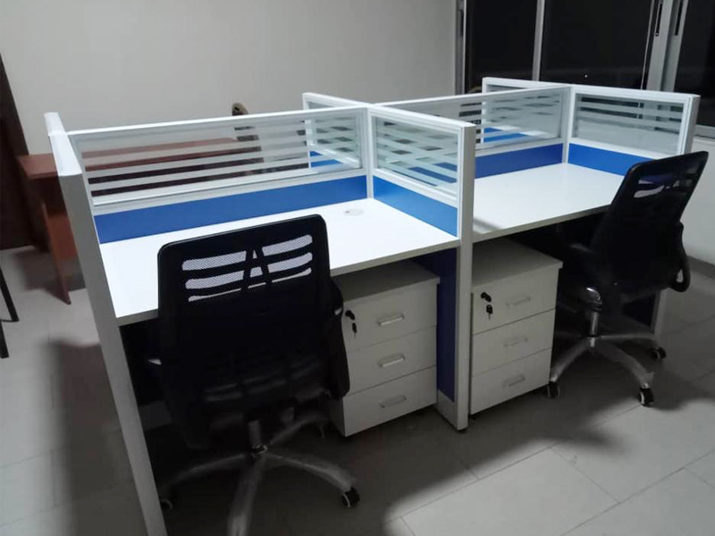 4 in 1 White Blue Workstation with Mobile Drawers