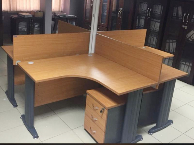 4 in 1 Artak Brown and Gray Workstation with Metal Legs and Mobile Drawers