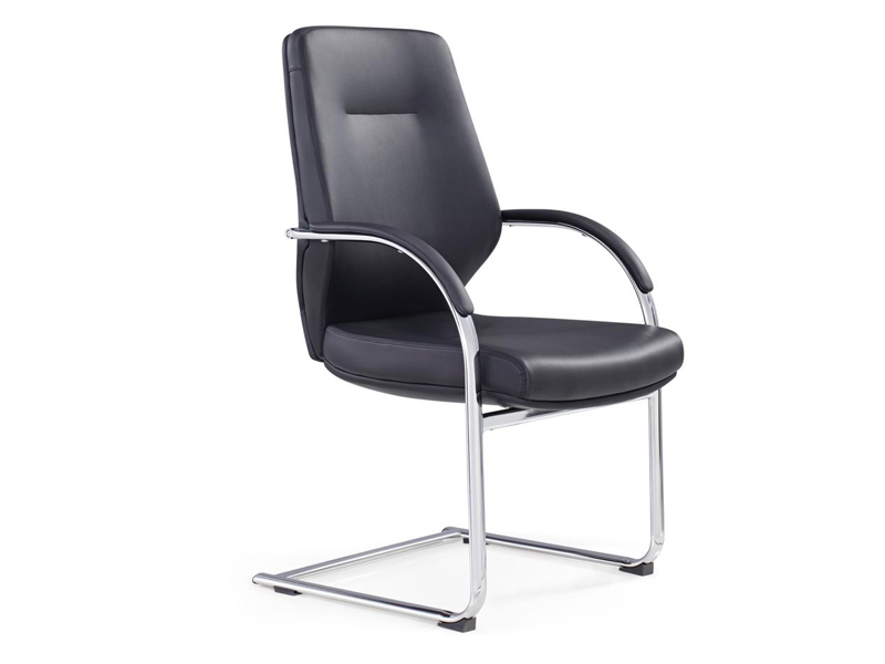Black Leather with Metal Legs Visitors Chair