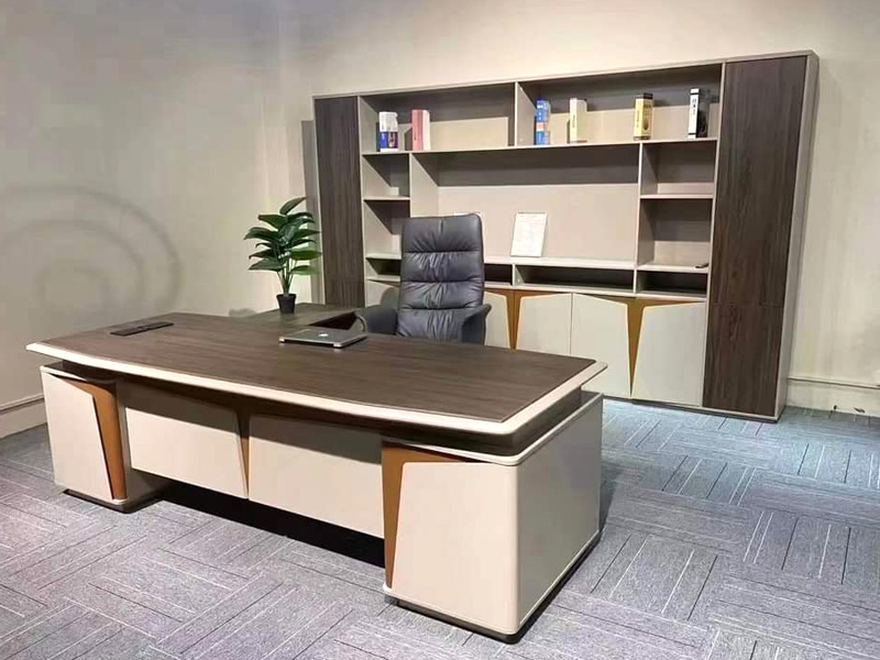 Brown and Cream Executive Table with Cabinet