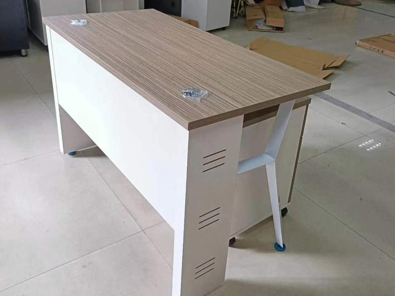 Brown and White Office Table with Mobile Drawer