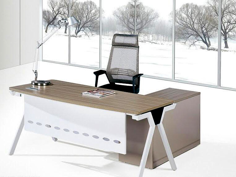 Brown with White Panel Executive Table with Side Console