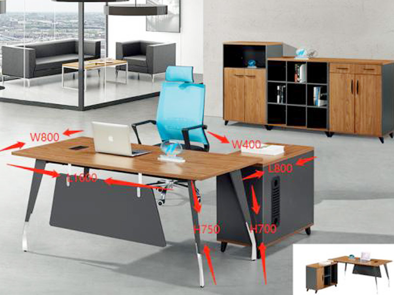Brown Office Table with Wooden Side Console and Cabinet