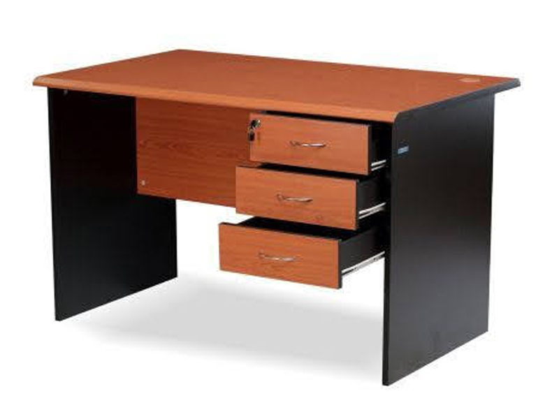 Brown Top with Wooden Grey Legs Office Table with Fixed Drawers