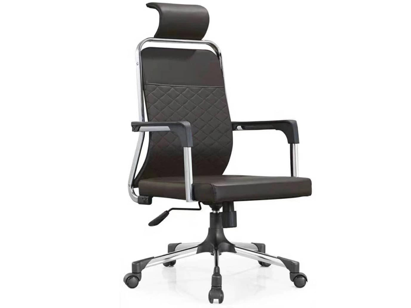 Grey Leather High Back Budget Swivel Chair with Headrest