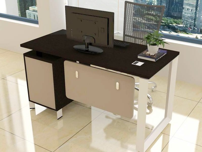 Dark Tan Office Table with Drawers