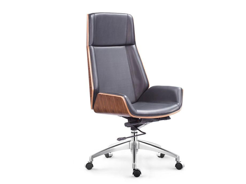 Gray and Brown Wooden High Back Executive Swivel Chair