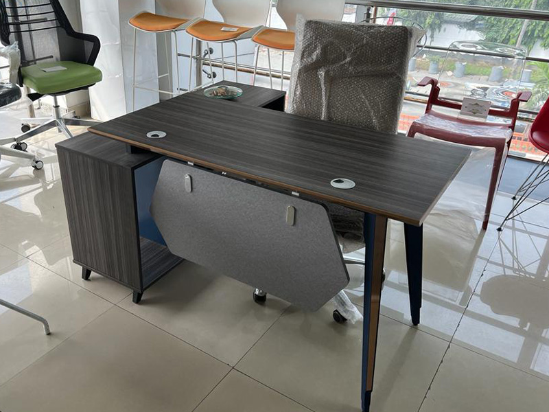 Gray Executive Table with Side Console