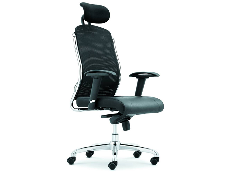 Gray Mesh Back Leather Executive Swivel Chair