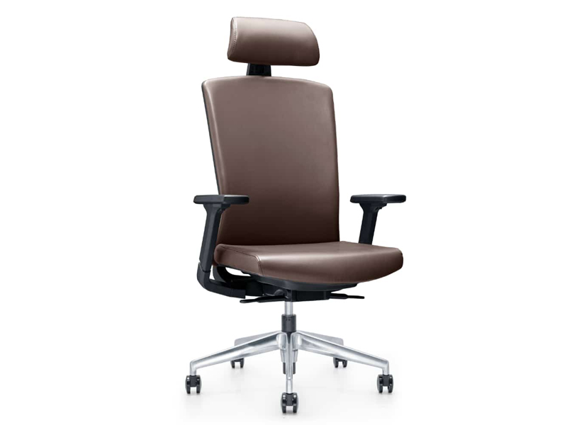 High Back Brown Leather Executive Swivel Chair with Adjustable Armrests