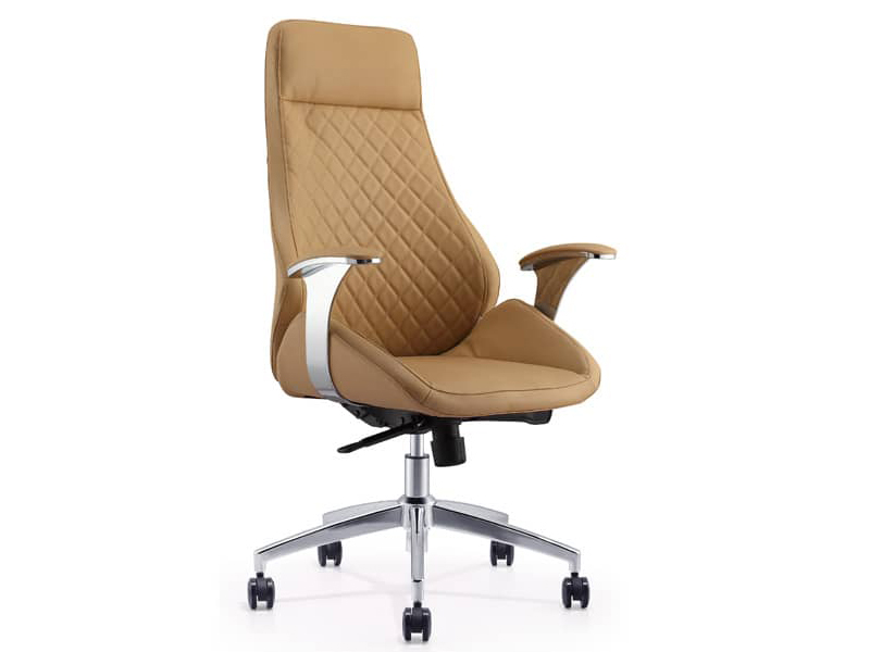 High Back Brown Leather Executive Swivel Chair with Metal Armrests