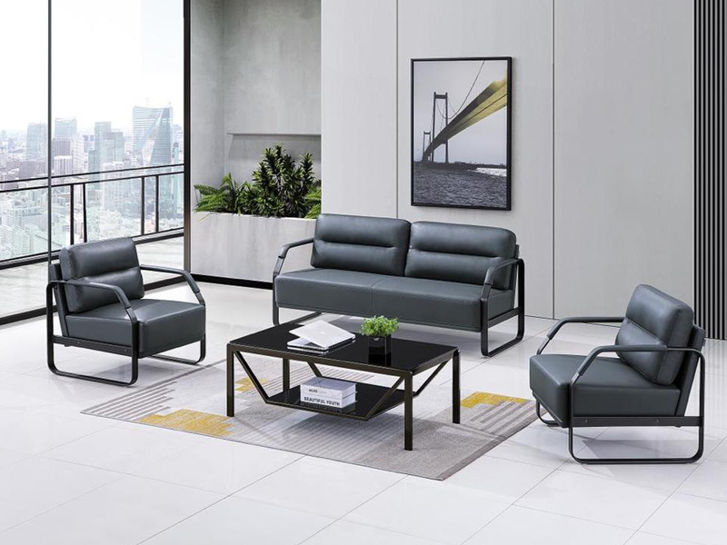 Grey Leather Executive Lounge Chair with Metal Framing