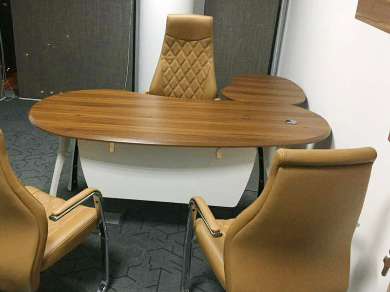 Oval Shaped Brown Office Table with Side Console