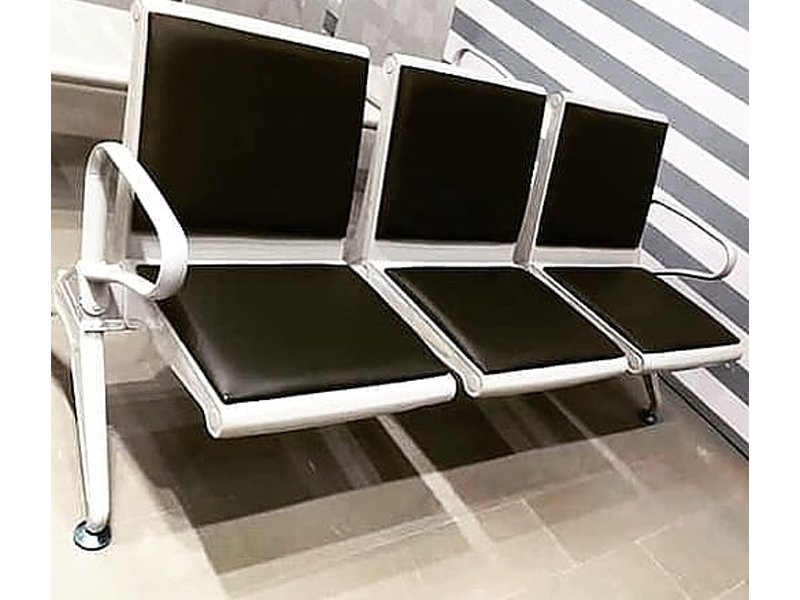 3 Seater Black Leather Waiting Chair