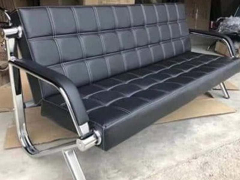 3 Seater Black Leather Waiting Chair