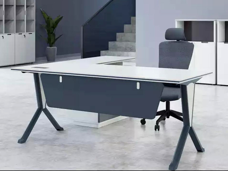 White and Gray Executive Table with Metal Legs