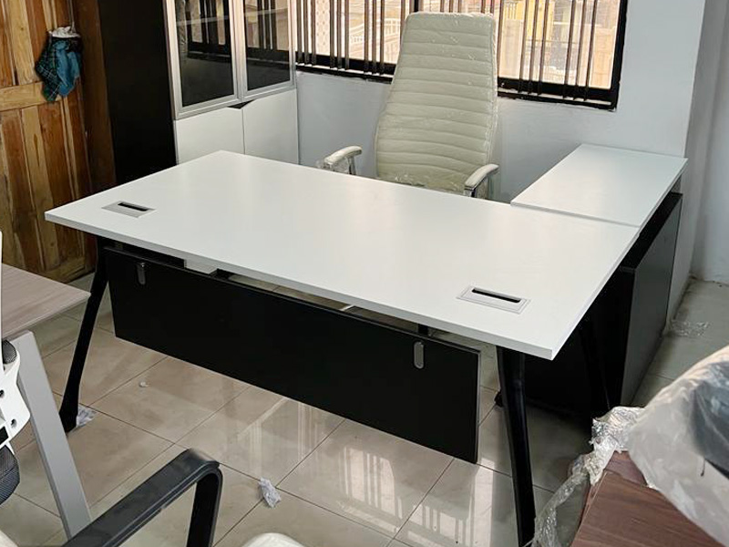 White Top with Grey Panel Office Table with Side Console